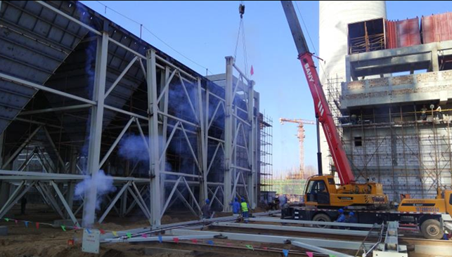 公司发电工程2号机组除尘器开始安装